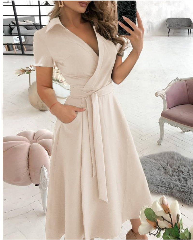 French Vintage Floral Midi Dress - Women's Short Sleeve Wrap Dress V