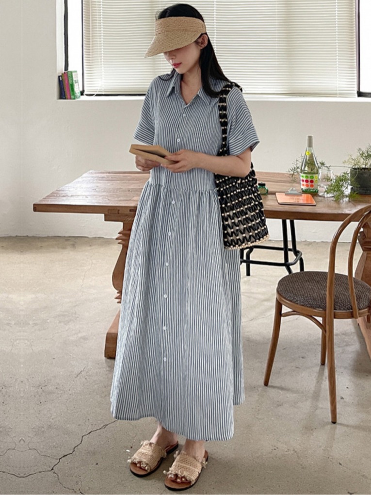 Retro Korean Style Loose Fit S - đánh giá và giá Korean Style A Line Shirt Dress