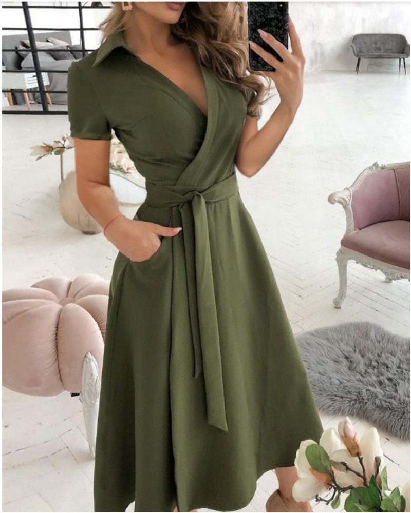 Women's Short Sleeve Wrap Dres - đánh giá và giá French Vintage Floral Midi Dress