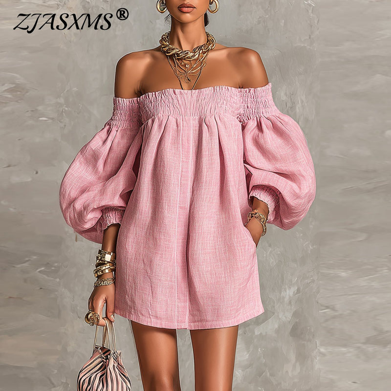 2026 Summer New Off Shoulder P - đánh giá và giá Off Shoulder Puff Sleeve Sundress