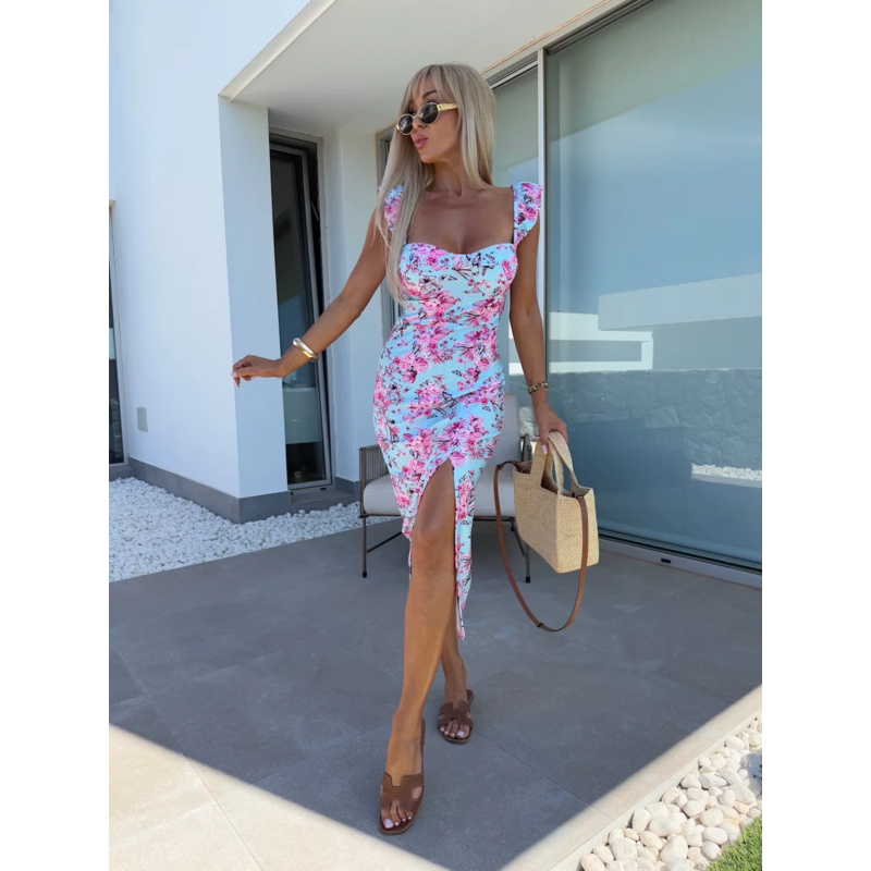 Đầm midi hoa nhún bèo cho nữ,  - đánh giá và giá French Vintage Floral Midi Dress