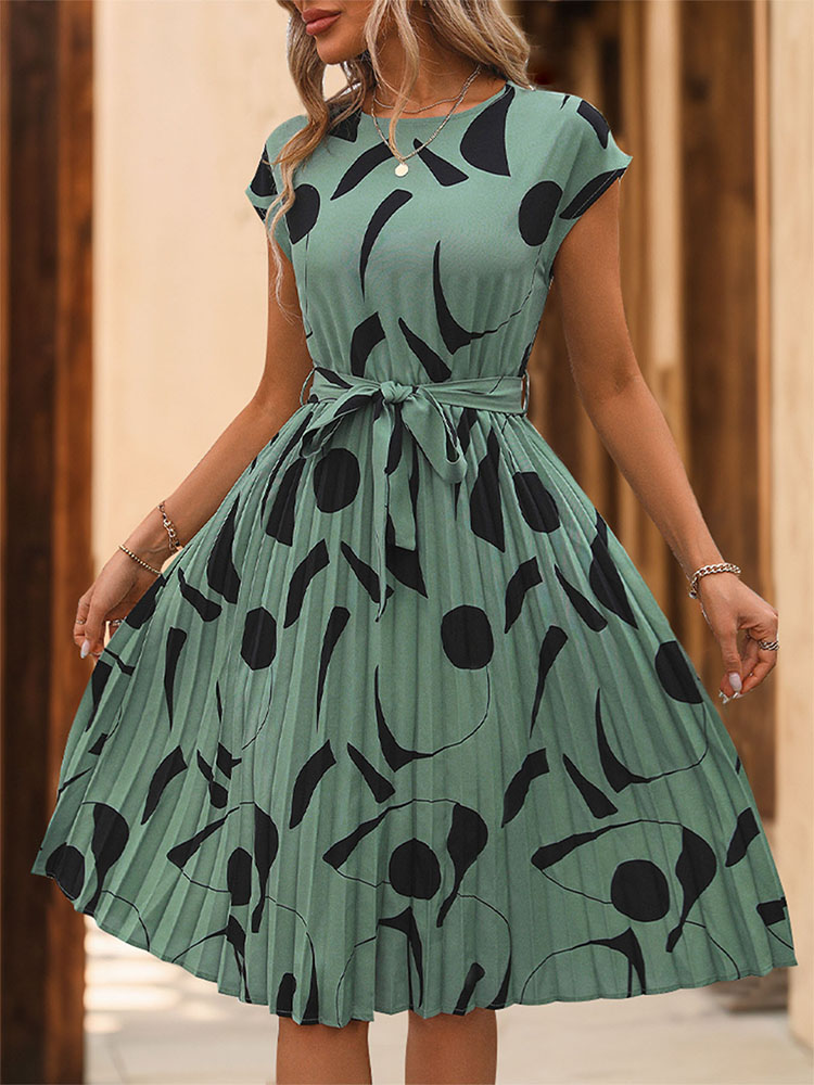 Spring Summer Women O Neck Ple - đánh giá và giá French Vintage Floral Midi Dress