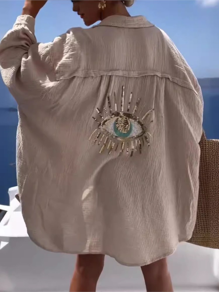 Summer Casual Sequin Eye Shirt - đánh giá và giá Casual Loose Linen Shirt Dress