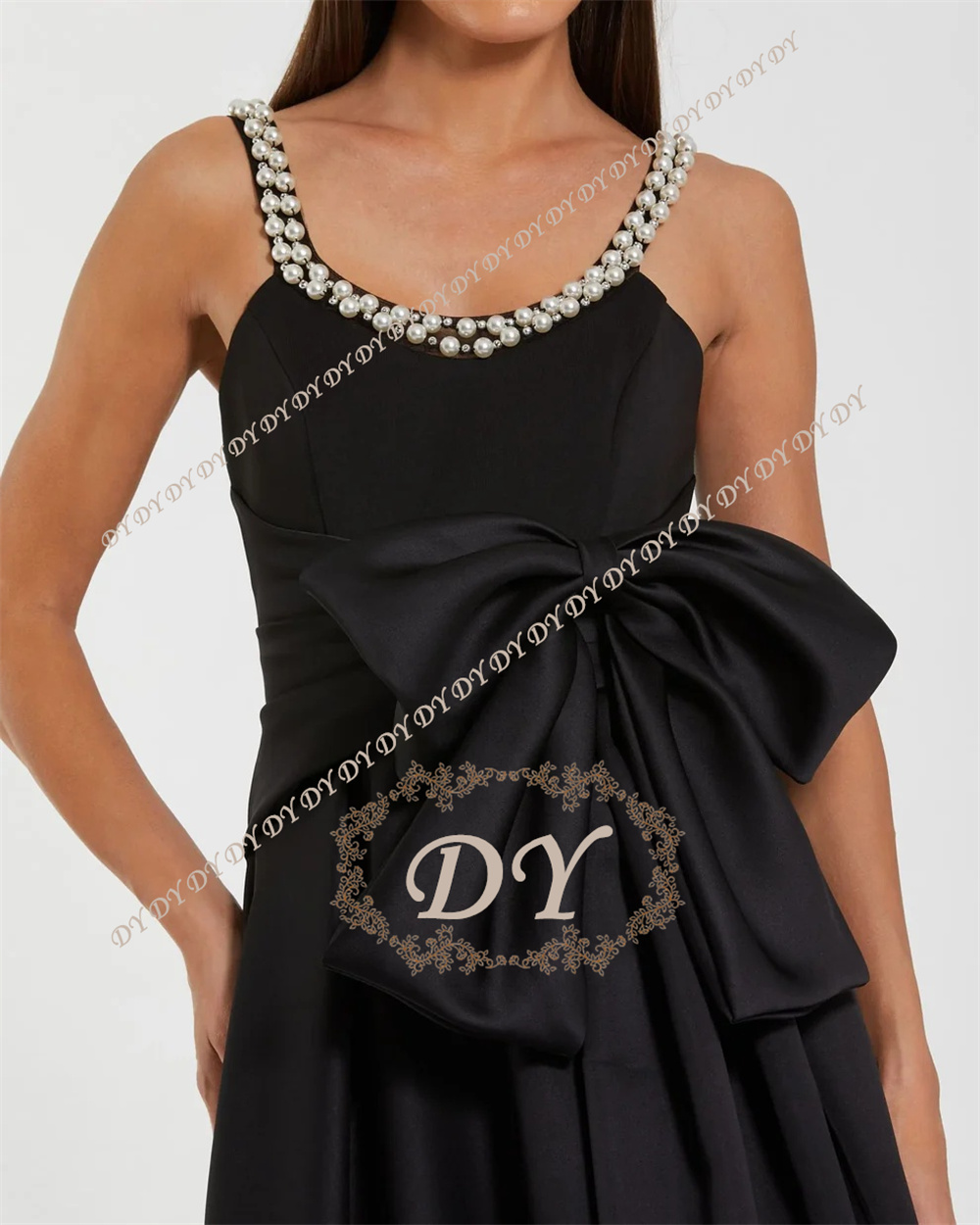 DY Elegant Pearls Black Weddin - đánh giá và giá Elegant Satin Evening Gown Split