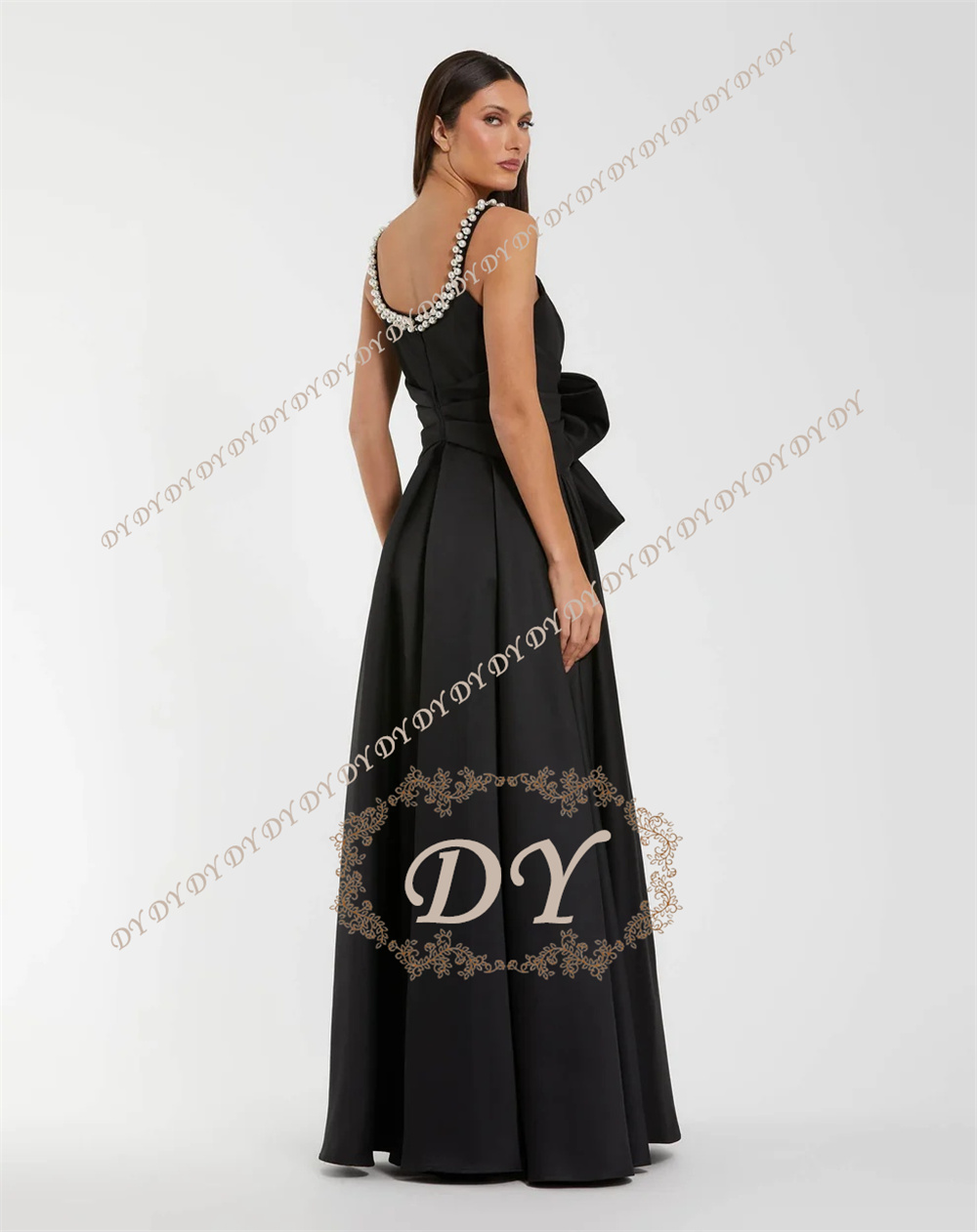 DY Elegant Pearls Black Weddin - đánh giá và giá Elegant Satin Evening Gown Split