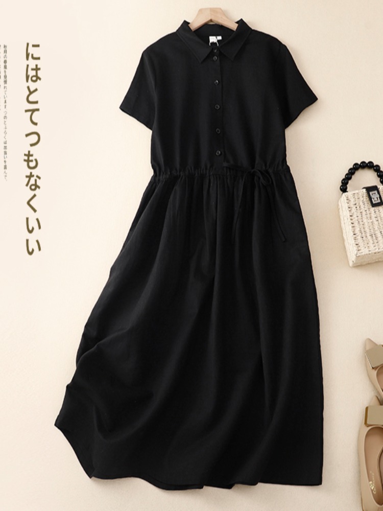 Outlet Cotton Lin Women's Dres - đánh giá và giá Korean Style A Line Shirt Dress