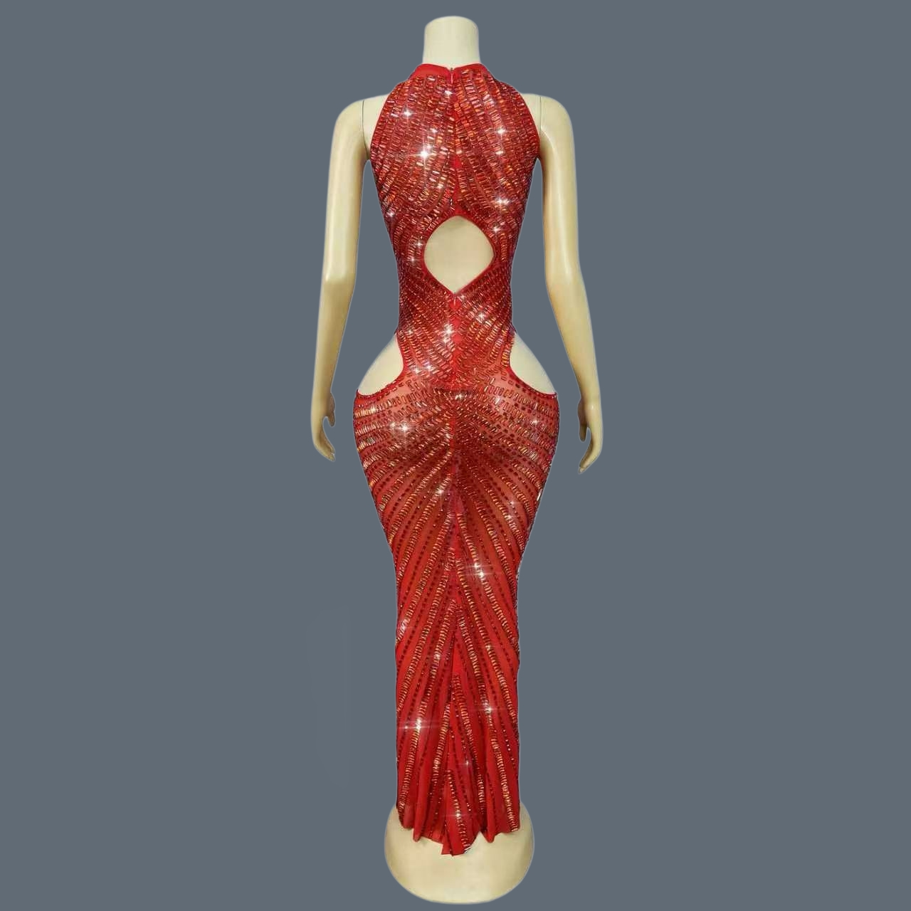 Luxury Red Rhinestone Hollow O - đánh giá và giá Sparkly Rhinestone Club Party Dress