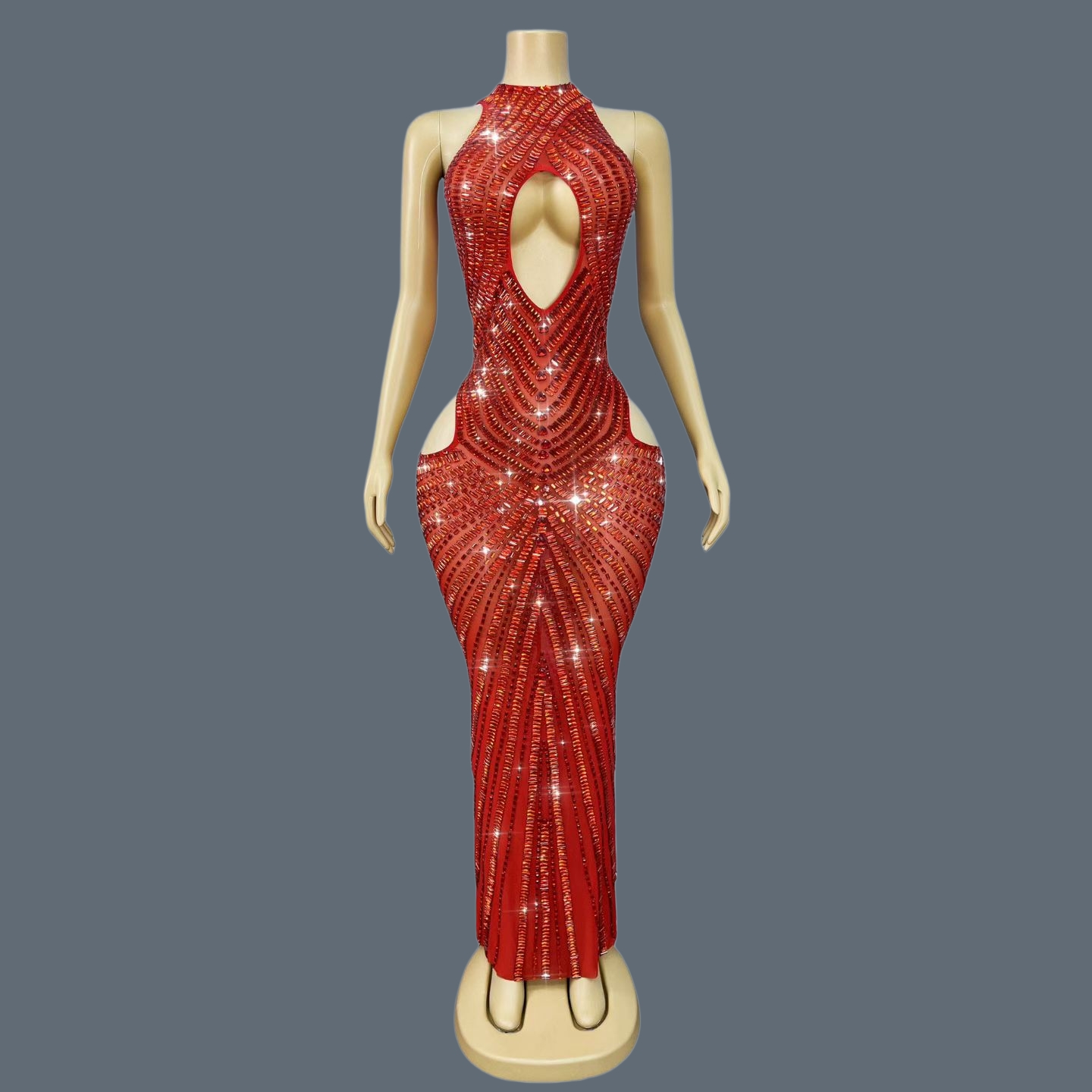 Luxury Red Rhinestone Hollow O - đánh giá và giá Sparkly Rhinestone Club Party Dress